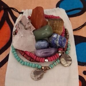 Boho Multi-Strand Gemstone and Bead Bracelet - Pink & Turquoise